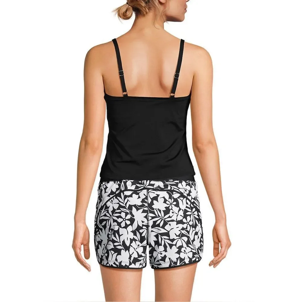 Land's End chlorine resist square neck tankini top adjust thin strap black Var